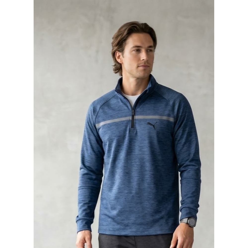 Puma DryCell Athletic Quarter Zip Pullover Space Dye Heather Blue Small